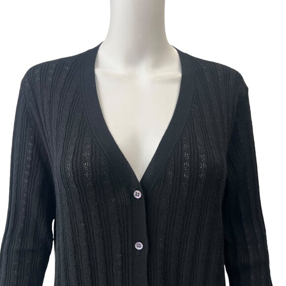 $590 NWT Manrico Black Knit Ribbed Cashmere Cardigan Sweater size XL - Picture 2 of 7